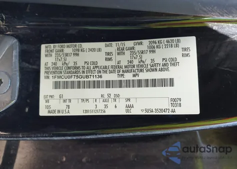 2016 Ford Escape S z USA, uszkodzony, nr VIN 1FMCU0F75GUB71136